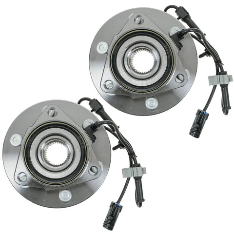 Front Left And Right Wheel Bearing And Hub Assembly Two Piece Kit For 99 06 Silverado Sierra 1500 4x4 And 01 06 Tahoe Yukon Suburban 4WD 02 Escalade AWD Ready To Install, showing components.
