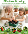 Woman and child planting seeds in tray from Ten Pack Seed Starter Tray Set With Extra Tall Humidity Dome 120 Cells Total