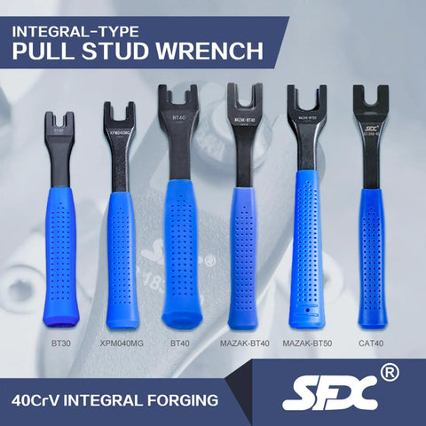 CAT40 CAT50 BT40 Pull Stud Wrench For Mazak Spindle Tools, pro grade heavy duty alloy steel, blue handle, group view
