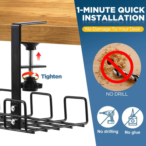 Under Desk Cable Management Tray No Drill Clamp On System For Home Office And PC Setup Keeps Cords Tidy And Safe clamp detail