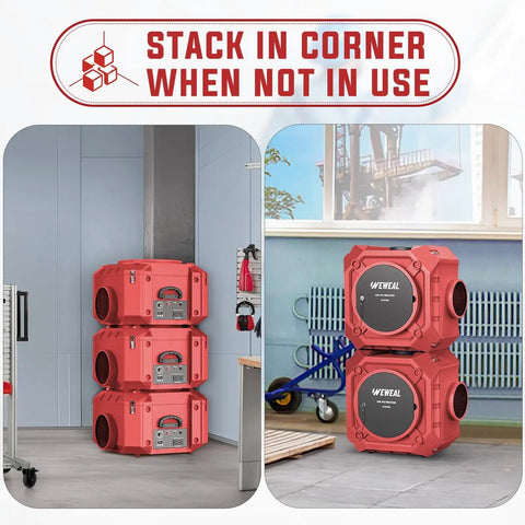 Stackable Industrial Grade HEPA Air Scrubber With 3 Stage Filtration Including MERV 10 Pre Filter And Activated Carbon for easy storage