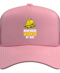 Pink Five Panel Trucker Hat For Warehouse Workers With Adjustable Mesh Back And Structured Foam Front Crown Pallet Handler Style