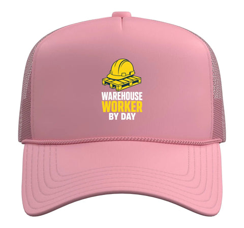 Pink Five Panel Trucker Hat For Warehouse Workers With Adjustable Mesh Back And Structured Foam Front Crown Pallet Handler Style