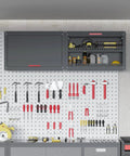 Beefy Garage Wall Cabinet With Up Flip Door Design, Adjustable Shelf, Metal Tool Storage for wall organization above workbench.