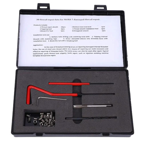 M4x0.7 Thread Repair Kit 30 Piece Stainless Steel Inserts Set With Twisted Drill Tap Wrench And Breaker For Aluminum And Soft Metals High Strength Wear Resistant Female Thread Repair in case