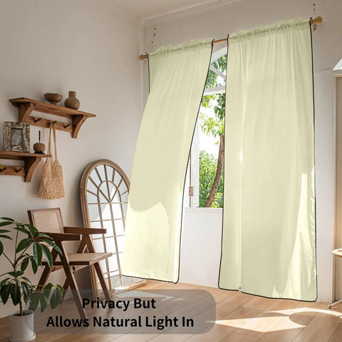 Light Yellow Semi Sheer Curtains Two Panels 84 Inches Long 52 Inch Wide Light Filtering Window Drapes in a bright room