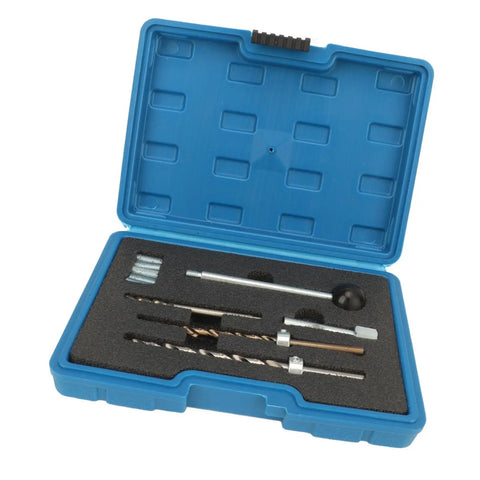 Workhorse Injector Clamping Bolt Thread Repair Kit Replacement For Diesel Benz Models includes tools in a blue storage case.