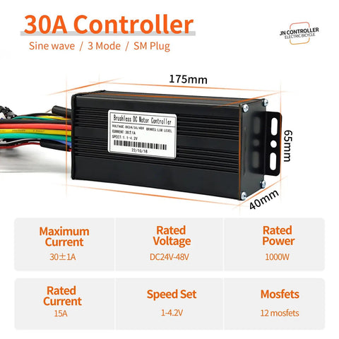 Beefy 30A Sine Wave Controller With CS866 Color Display For Electric Bicycles Adjustable Throttle And PAS 24V 36V 48V Compatible For 500W 800W 1000W 1800W Hub Motors Aluminum Housing For Superior Heat Dissipation