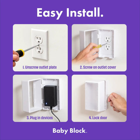Locking Outlet Cover Box For Baby Proofing Enclosed Protector easy install demonstration with screwdriver and plug steps.
