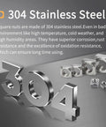 304 Stainless Steel Square Nuts Assortment Kit with detailed 304 numbers, illustrating corrosion resistance and durability.
