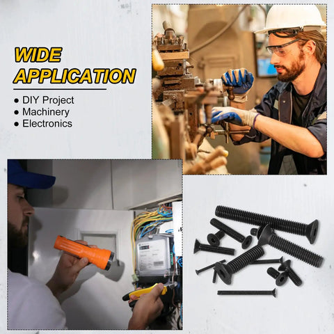 Wide application of Built Tough Carbon Steel M2.5x6 Flat Head Socket Cap Screws 100 Piece Bundle Black Oxide Coated.
