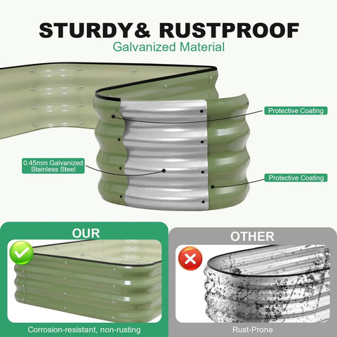 Galvanized Raised Garden Bed Kit 5X3X1 Modular Planter Box For Outdoor Gardening shown with rustproof features
