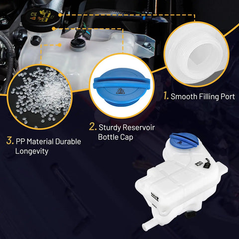 Engine Coolant Overflow Tank 603-638 Direct Fit Replacement For Audi A4 features smooth filling port and durable plastic cap.