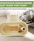 Rock Solid Dishwasher Inlet Sump For Pump Replacement WD18X10008 beige plastic part for GE Hotpoint dishwashers.