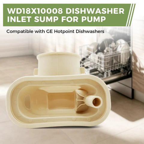 Rock Solid Dishwasher Inlet Sump For Pump Replacement WD18X10008 beige plastic part for GE Hotpoint dishwashers.