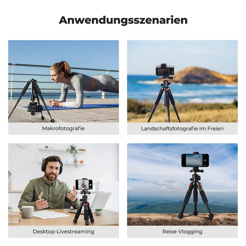 Compact Desk Tripod With Ball Head For DSLR And Phone Travel Ready Aluminum Mini Tripod shown in various use scenarios.