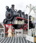Epic 3D Steam Train Wall Mural Peel And Stick Self Adhesive Decor For Bedroom Or Living Room showing a realistic train scene