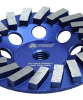 Turbo Concrete Grinding Cup Wheel 5 Inch 20 Segment With Threaded Arbor showing top view of 20 segments and central arbor