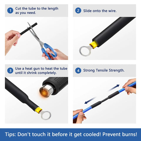One Quarter Inch Heat Shrink Tubing With Adhesive Lined Dual Wall, 33 Foot Roll, Marine Grade Waterproof Shrink Wrap For Wire Insulation In Electrical, Automotive And Industrial Projects, Three To One Shrink Ratio, Black, installation steps