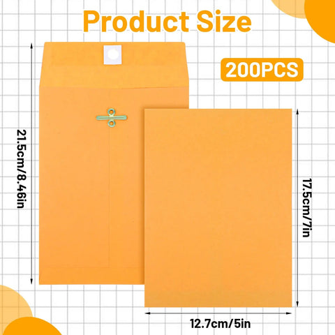 200 Pack 5 By 7 Inch Clasp Manila Envelopes With Gummed Closure 28 Lb Paper Yellow Office Mailer Envelopes