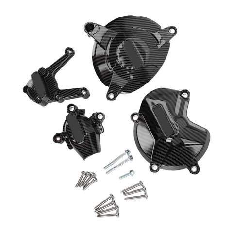 Straight Forward Fiberglass Nylon Engine Cover Set Replacement For Bmw S1000R 2009 To 2016 with carbon weave, includes four parts and screws.