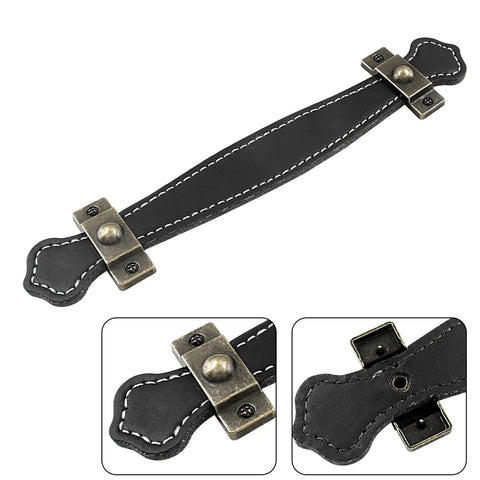 4 Pack Black PU Leather Drawer Pulls 7.6 Inch Vintage Leather Cabinet Handles With Mounting Screws For Cabinets, Dressers, And Suitcases