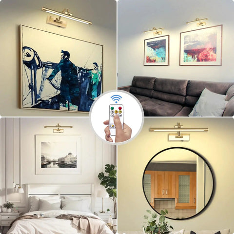 Super Sleek Wireless Picture Light For Wall Featuring Rechargeable Led Art Display With Remote Control smooth dimmable light over framed artwork.