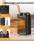 Powerful 1500W Portable Space Heater With 60 Degree Oscillation For Indoor Use, demonstrating compact design and easy carry handle