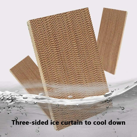 Three-sided ice curtain for Heavy Duty Portable Evaporative Air Cooler to enhance chilling airflow in outdoor and garage use.