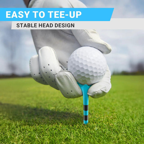 Golfer placing ball on 100 Pack 3-1/4 Inch Plastic Golf Tee with Extra Thick Body for Tough Grass, Oversized Head for Easy Tee Up