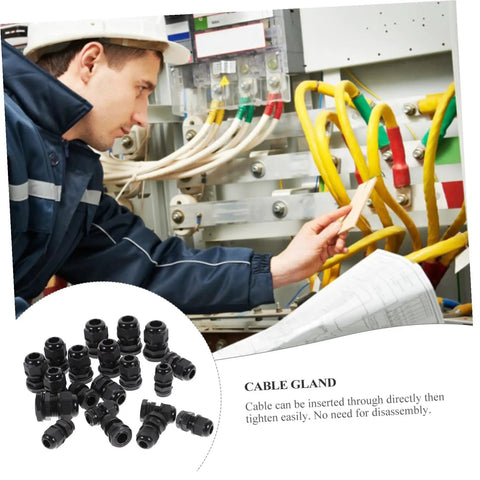 20 Pack Nylon Cable Gland Kit Black Waterproof Sealing For Electrical Cable Connectors With Easy Tightening Includes PG16 To PG8 Sizes For Durable Dustproof Conduit Fittings And Cable Fixing