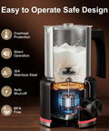 Electric Milk Frother And Steamer 16.9 Oz Four In One Silent And Durable Dishwasher Safe Foam Maker on brown background