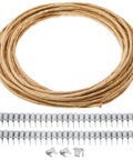 Heavy Duty Upholstery Stay Wire And Spring Repair Kit With 60 Feet Paper Wrapped Cord Plus 120 Solid Clips To Quick Fix Sagging Couches No Sweat, includes 40ft light brown cord and metal clips.