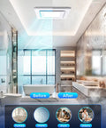 Sleek Ten Inch Ceiling Ventilation Fan With Built In Light Smooth Bath Exhaust Unit clearing moisture in a modern bathroom.