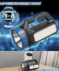 Go To Solar Powered Flashlight With 8000 Lumens Emergency Portable Camping Light charging via USB-C