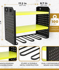 Heavy Duty Power Tool Organizer Wall Mount Three Tier Steel Rack With Six Drill Slots Dual Pegboard Sides, green.
