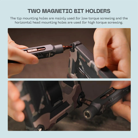 EDC Magnetic Mini Screwdriver Set used on electronics with magnetic bit holders and aluminum handle close-up