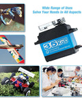Beefy 35Kg Digital RC Servo With All Metal Gear Coreless Motor Waterproof For RC Robots Cars Trucks 270 Degree Control And Precise PWM Positioning displayed with usage examples.