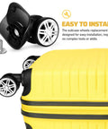 Universal 2 Pairs Luggage Wheels Replacement Kit For Suitcases And Travel Trunks with spinner casters shown on yellow suitcase