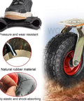 Heavy Duty Rubber Caster With 450 Pounds Load Capacity For Industrial Jobs Featuring Hella Smooth Shock Absorbing Inflatable Wheels and Brake Equipped Swivel Castors That Glide Like A Champ With Kickass Durability on a surface, showcasing durable rubber material.