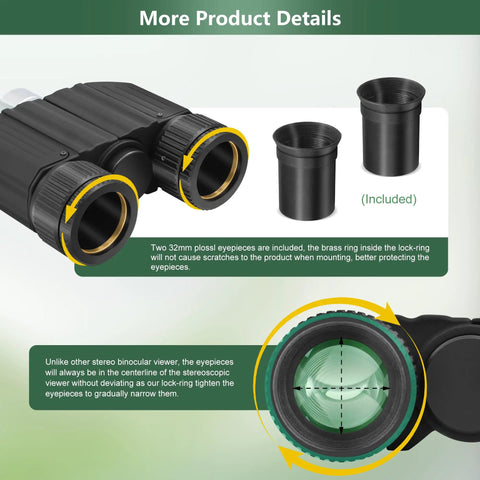 Stereo Binocular Viewer for Telescopes with eyepieces and Barlow lenses, highlighted features and components.