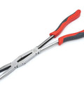 Long Nose Pliers Set With Straight And Bent Tips Dual Material Handles Double Joint Design Ergonomic Grip 13 Inch Length Red And Black Finish