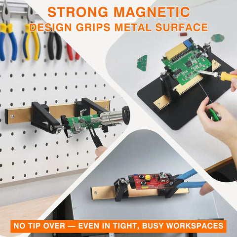 Magnetic PCB Holder With 360 Degree Rotation And Helping Hands For Soldering And Repair Portable Aluminum Base Space Saving Design