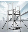 Beefy Electric Scaffolding Lift Platform Heavy Duty Galvanized Steel Mobile Aerial Work Cart with stable wheels in urban setting.