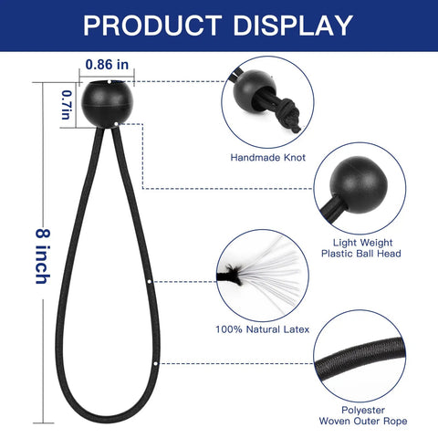 8 Inch Bungee Balls With Toggle Locks, 50 Pack Heavy Duty Tarp Cords For Camping, UV Resistant with handmade knot and plastic ball head