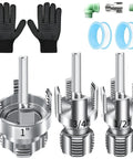 Essential 3-Piece Internal External Pipe Threading Tool Kit For Plumber Pros Cut And Thread PVC PPR PE Plastic Pipes Up To One Inch With Precision Cutter - Includes dies for 1", 3/4", and 1/2" pipes, gloves, and fittings.