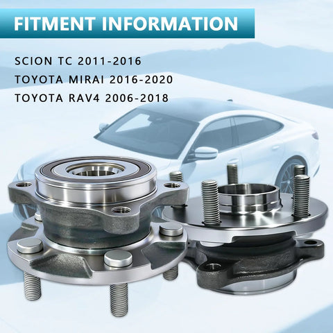 Two Piece Front Wheel Hub And Bearing Assembly Set For RAV4 2006-2018 Mirai 2016-2020 Scion Tc 2011-2016 With ABS 5 Lug Bolt Pattern