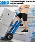 Heavy Duty Electric Stair Climbing Dolly With Powerful 1250W Motor And Telescopic Handle, Folding Hand Truck For Effortless Furniture Moving Holds 900lbs Max Load, Perfect For Tough Jobs up stairs with a refrigerator.