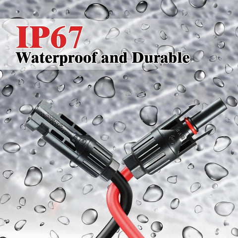 IP67 waterproof connectors on Plug And Play Solar Panel Extension Cable 20FT 14AWG for outdoor setups and PV systems