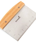 All Purpose Bench Scraper For Dough And Pizza Stainless Steel Heavy Duty Griddle Chopper with wooden handle and ruler markings
